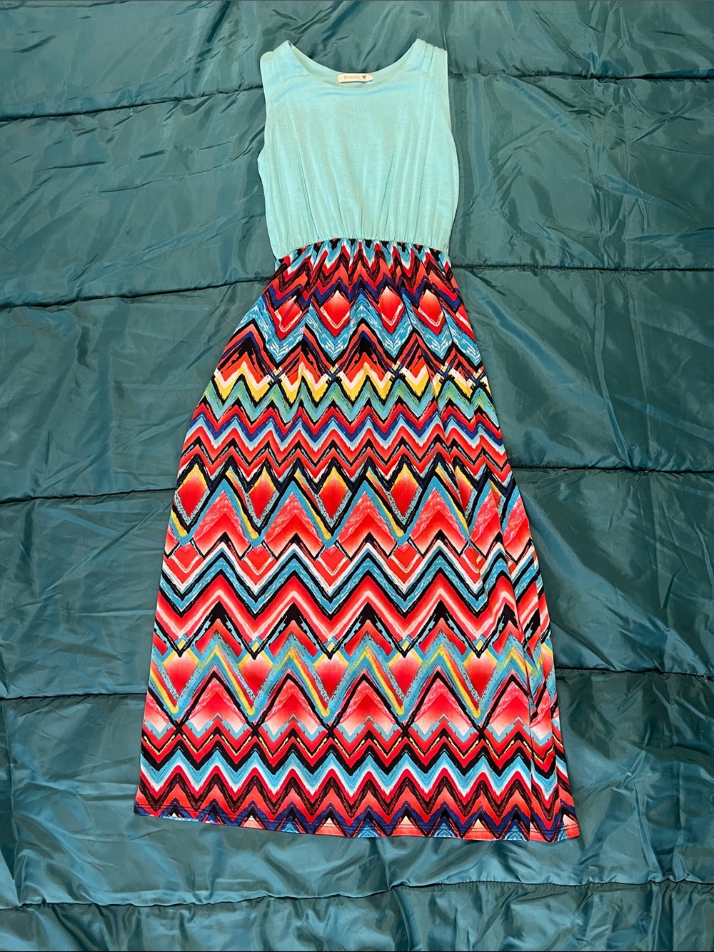 Pomelo Mint Tank Top with Multicolor Chevron Maxi Skirt